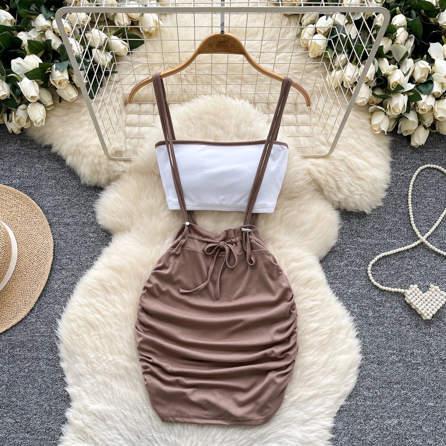 Summer Pleated Drawstring Dress