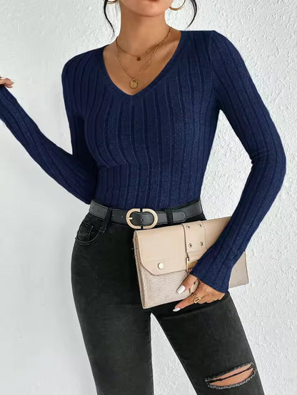 Women’s Ribbed Knit Blouse – Long Sleeve