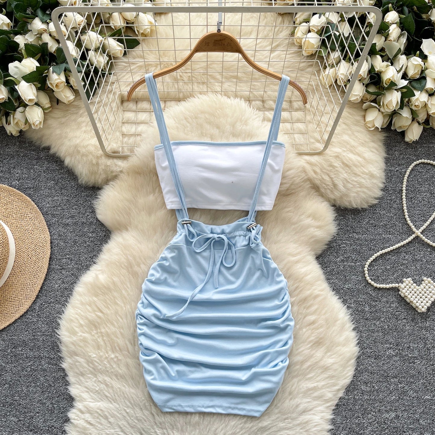 Summer Pleated Drawstring Dress