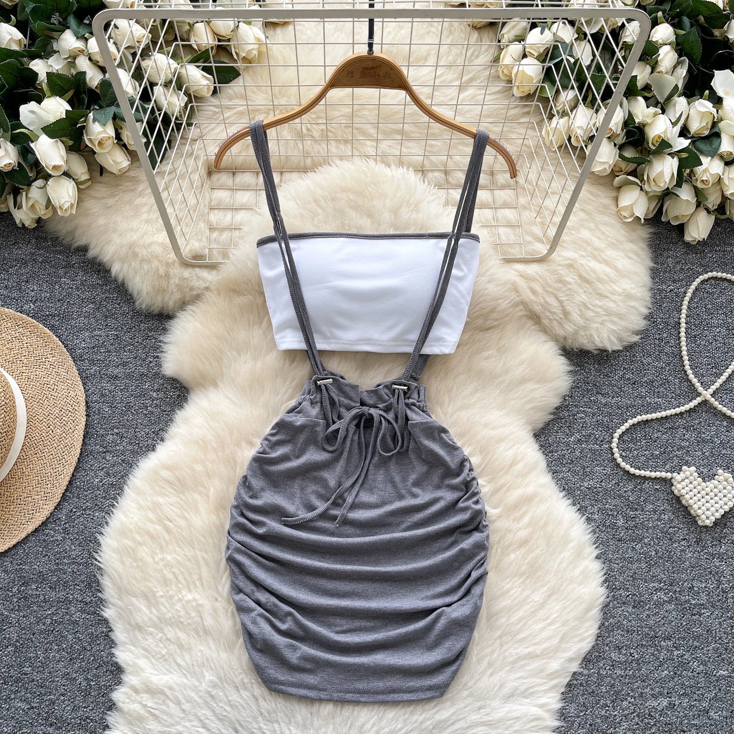 Summer Pleated Drawstring Dress