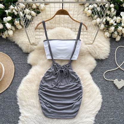 Summer Pleated Drawstring Dress