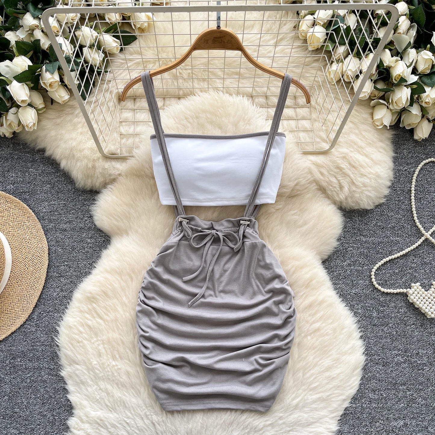 Summer Pleated Drawstring Dress