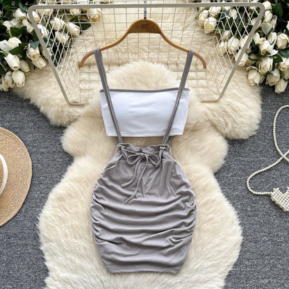 Summer Pleated Drawstring Dress