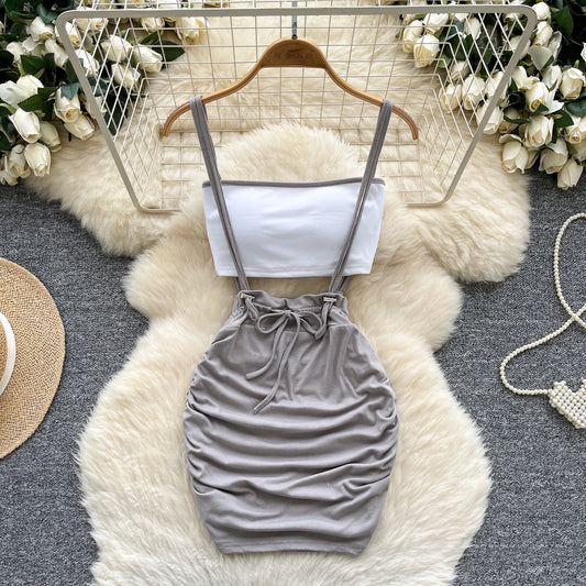 Summer Pleated Drawstring Dress