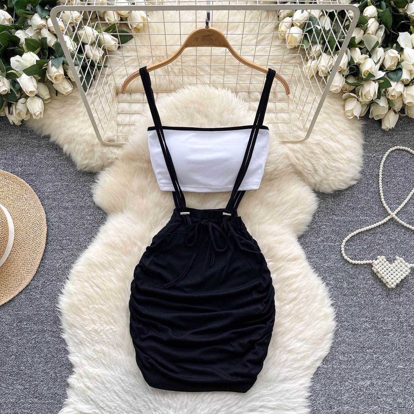 Summer Pleated Drawstring Dress